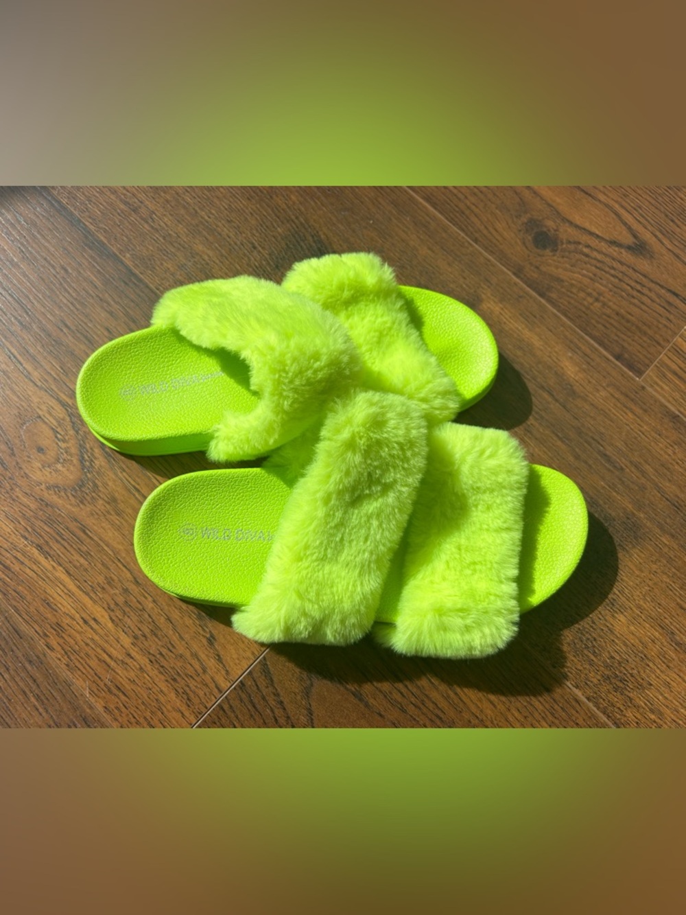 Wild Diva Neon Green/Yellow Faux Fur Slides